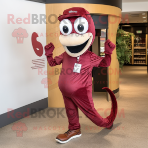 Maroon Snake mascot costume character dressed with a V-Neck Tee and Wallets