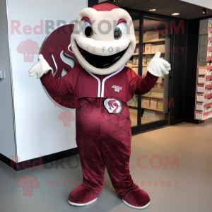 Maroon Snake mascot costume character dressed with a V-Neck Tee and Wallets