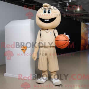 Maskotfigur af en beige...