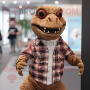 Brown Lizard mascot costume character dressed with a Flannel Shirt and Cufflinks