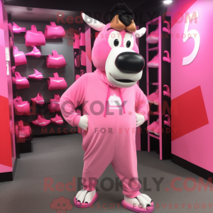 Maskotkarakter av en rosa...
