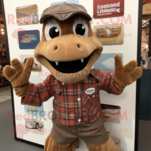 Brown Lizard mascot costume character dressed with a Flannel Shirt and Cufflinks