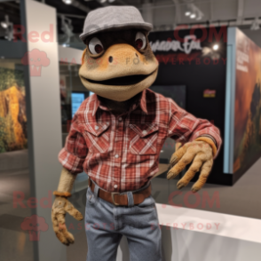 Brown Lizard mascot costume character dressed with a Flannel Shirt and Cufflinks