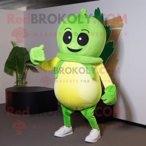 Lime Green Radish mascot costume character dressed with a Joggers and Gloves