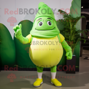 Lime Green Radish mascot costume character dressed with a Joggers and Gloves