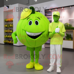 Lime Green Radish mascot costume character dressed with a Joggers and Gloves