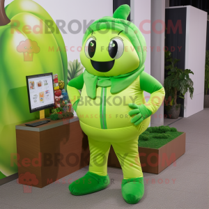 Lime Green Radish mascot costume character dressed with a Joggers and Gloves