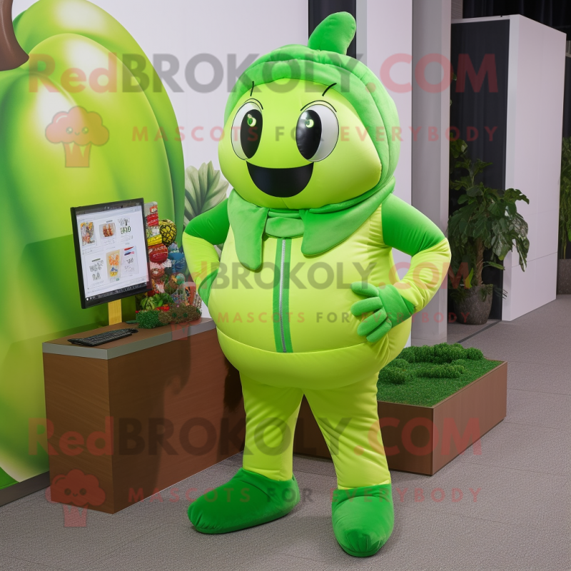 Lime Green Radish mascot costume character dressed with a Joggers and Gloves Lime Green Radish mascot costume character dressed with a Joggers and Gloves