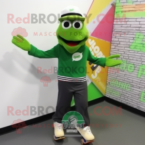 Forest Green Skateboard mascot costume character dressed with a Trousers and Tie pins