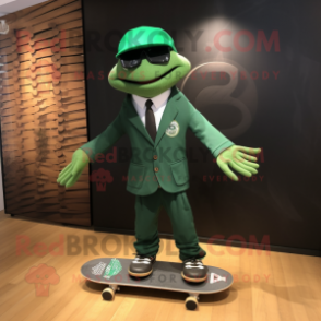 Forest Green Skateboard mascot costume character dressed with a Trousers and Tie pins