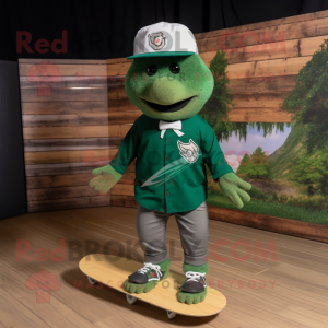 Forest Green Skateboard mascot costume character dressed with a Trousers and Tie pins