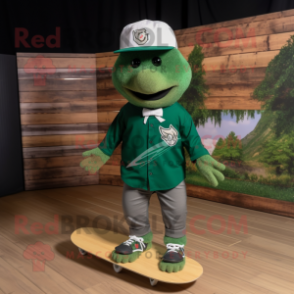 Forest Green Skateboard mascot costume character dressed with a Trousers and Tie pins