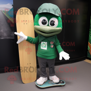 Forest Green Skateboard mascot costume character dressed with a Trousers and Tie pins