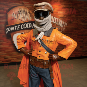Orange Civil War Soldier mascot costume character dressed with a Moto Jacket and Shawls