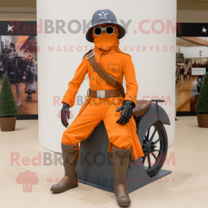 Orange Civil War Soldier mascot costume character dressed with a Moto Jacket and Shawls