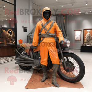 Orange Civil War Soldier mascot costume character dressed with a Moto Jacket and Shawls