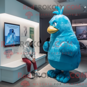 Maskotkarakter af en cyan...