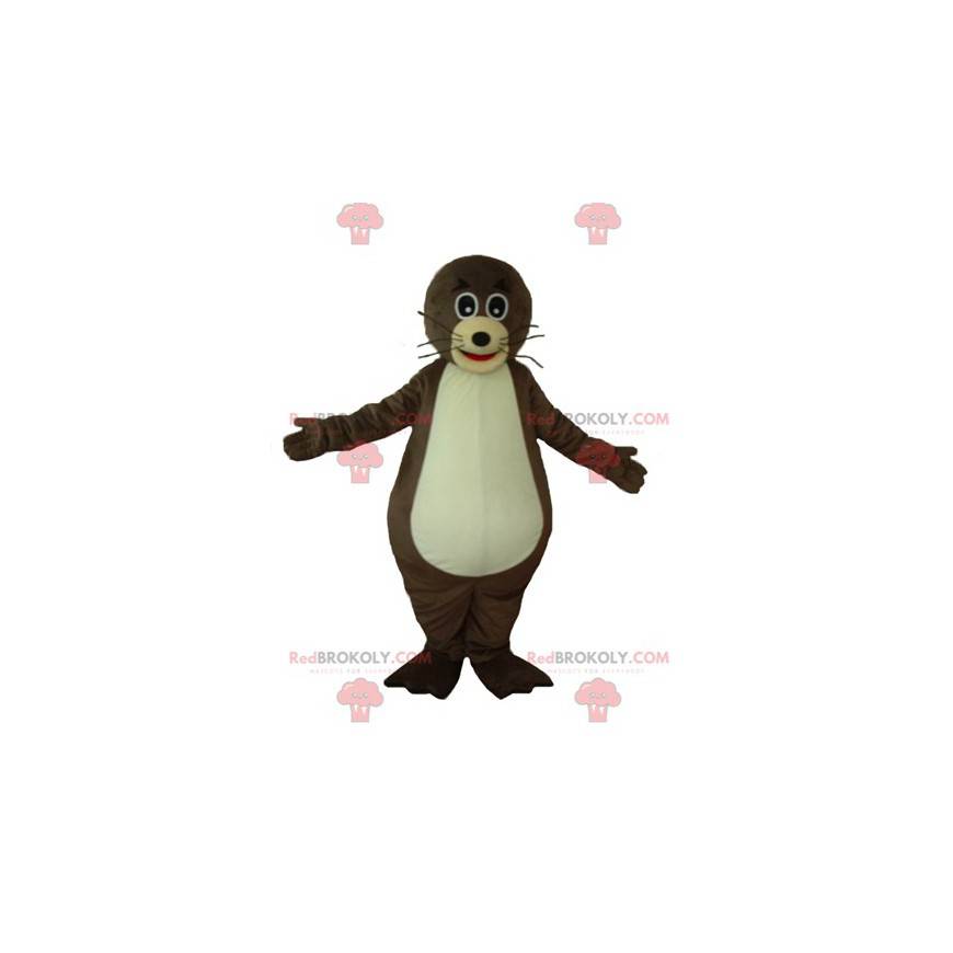Bardzo urocza i zabawna brązowo-beżowa maskotka wydra -