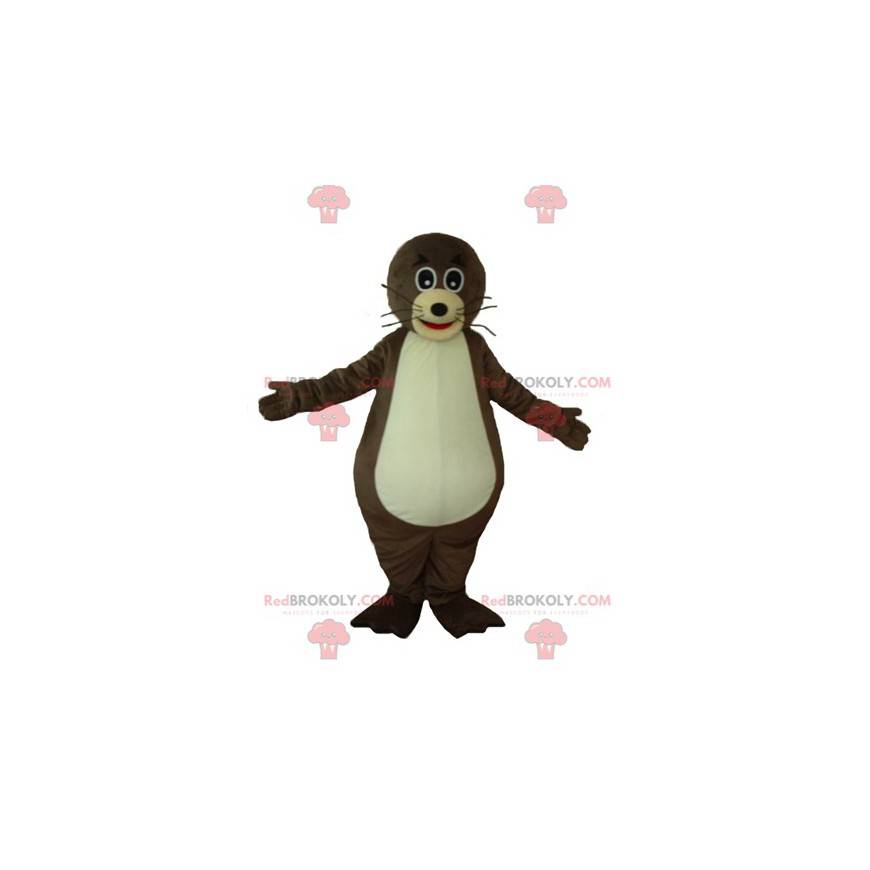 Zeer leuke en grappige bruine en beige ottermascotte -