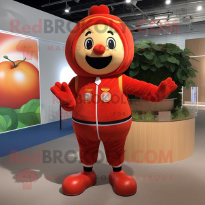Red Apricot mascot costume character dressed with a Romper and Bracelets