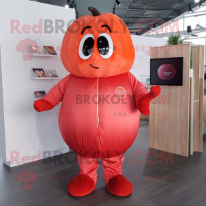 Red Apricot mascot costume character dressed with a Romper and Bracelets