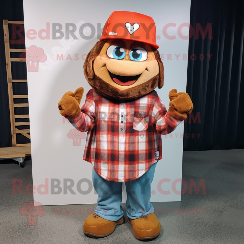 Rust Love Letter mascot costume character dressed with a Flannel Shirt and Caps Rust Love Letter mascot costume character dressed with a Flannel Shirt and Caps