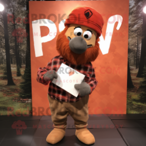 Rust Love Letter mascot costume character dressed with a Flannel Shirt and Caps
