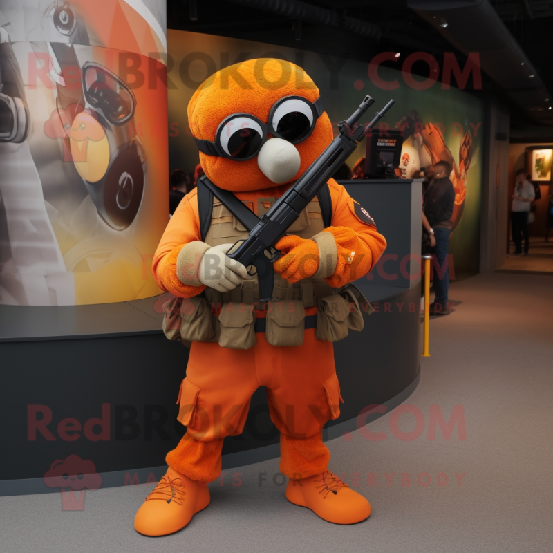 Orange Sniper mascot costume character dressed with a Playsuit and Handbags Orange Sniper mascot costume character dressed with a Playsuit and Handbags