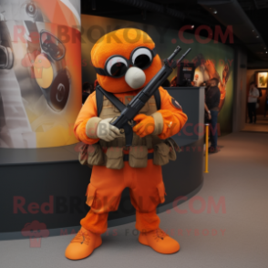 Orange Sniper mascot costume character dressed with a Playsuit and Handbags