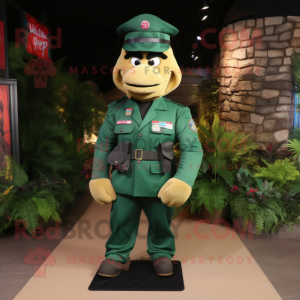 Forest Green American Soldier mascot costume character dressed with a Sheath Dress and Anklets