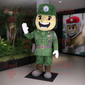 Forest Green American Soldier mascot costume character dressed with a Sheath Dress and Anklets