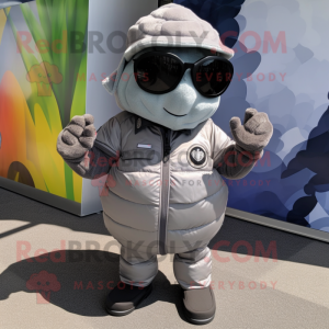 Gray Grenade mascot costume character dressed with a Polo Tee and Sunglasses