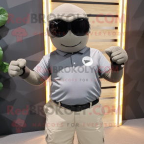 Gray Grenade mascot costume character dressed with a Polo Tee and Sunglasses