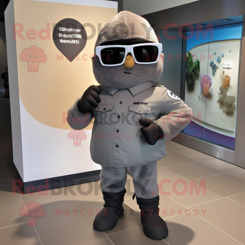 Gray Grenade mascot costume character dressed with a Polo Tee and Sunglasses Gray Grenade mascot costume character dressed with a Polo Tee and Sunglasses