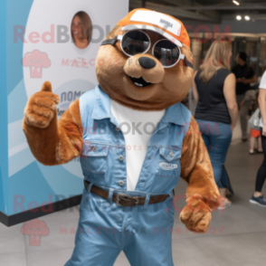 Rust Seal mascot costume character dressed with a Mom Jeans and Cufflinks