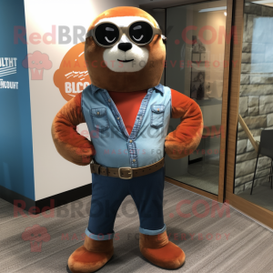 Rust Seal mascot costume character dressed with a Mom Jeans and Cufflinks