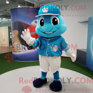 Maskotkarakter av en cyan...