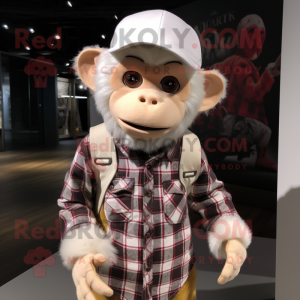 White Monkey mascot costume character dressed with a Flannel Shirt and Caps