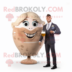 Tan Rugby Ball mascot costume character dressed with a Cocktail Dress and Watches