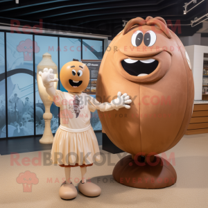 Tan Rugby Ball mascot costume character dressed with a Cocktail Dress and Watches