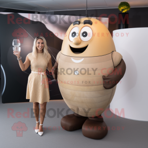 Tan Rugby Ball mascot costume character dressed with a Cocktail Dress and Watches