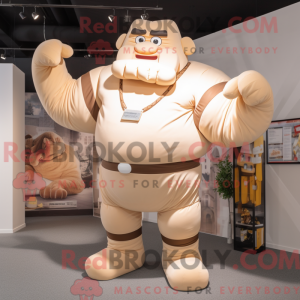 Maskotkarakter af en beige...