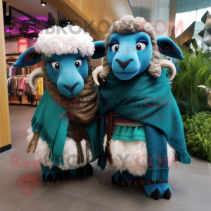 Teal Ram maskot kostume...