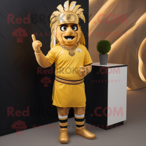 Gold Chief mascot costume character dressed with a Polo Shirt and Bracelets