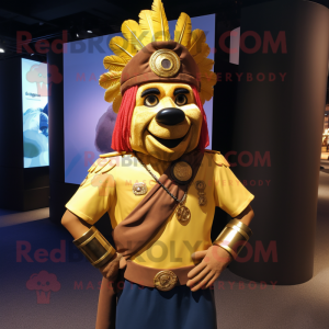 Gold Chief mascot costume character dressed with a Polo Shirt and Bracelets