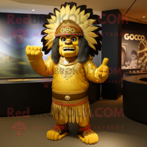 Gold Chief mascot costume character dressed with a Polo Shirt and Bracelets