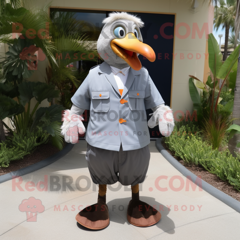 Gray Geese mascot costume character dressed with a Bermuda Shorts and Tie pins