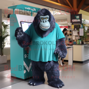 Teal Gorilla mascot costume character dressed with a V-Neck Tee and Shawls