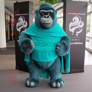Teal Gorilla mascot costume character dressed with a V-Neck Tee and Shawls