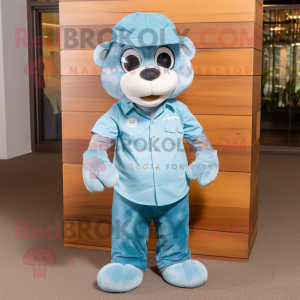 Sky Blue Otter mascot costume character dressed with a Bootcut Jeans and Headbands